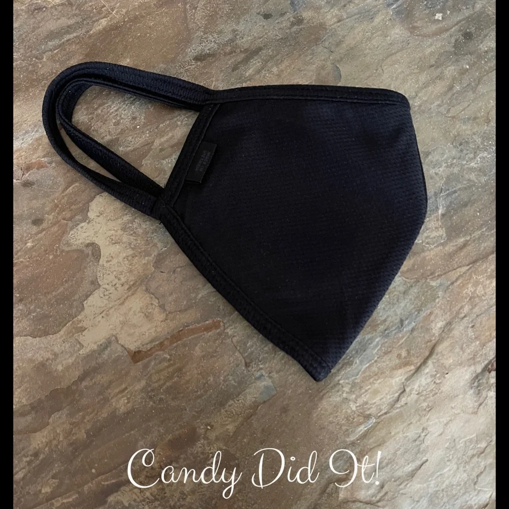 NWT Handmade Candy Did It! Rainbow Heart Bling Black Double Layer Face Mask